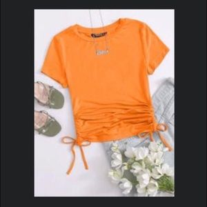 Blaze orange SHEIN crop top w/ ruched sides